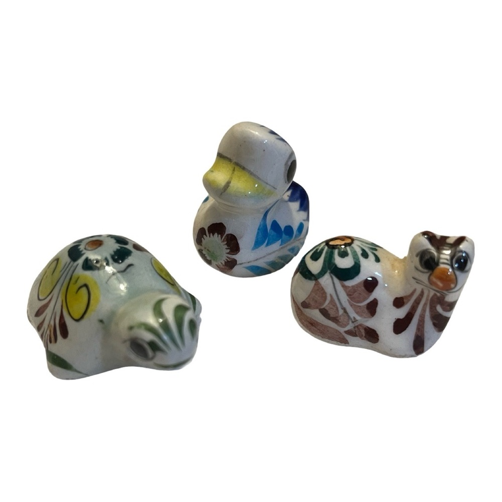 Vintage HP Mexican Tonala Pottery Miniature Collectible Sculptures (3)
